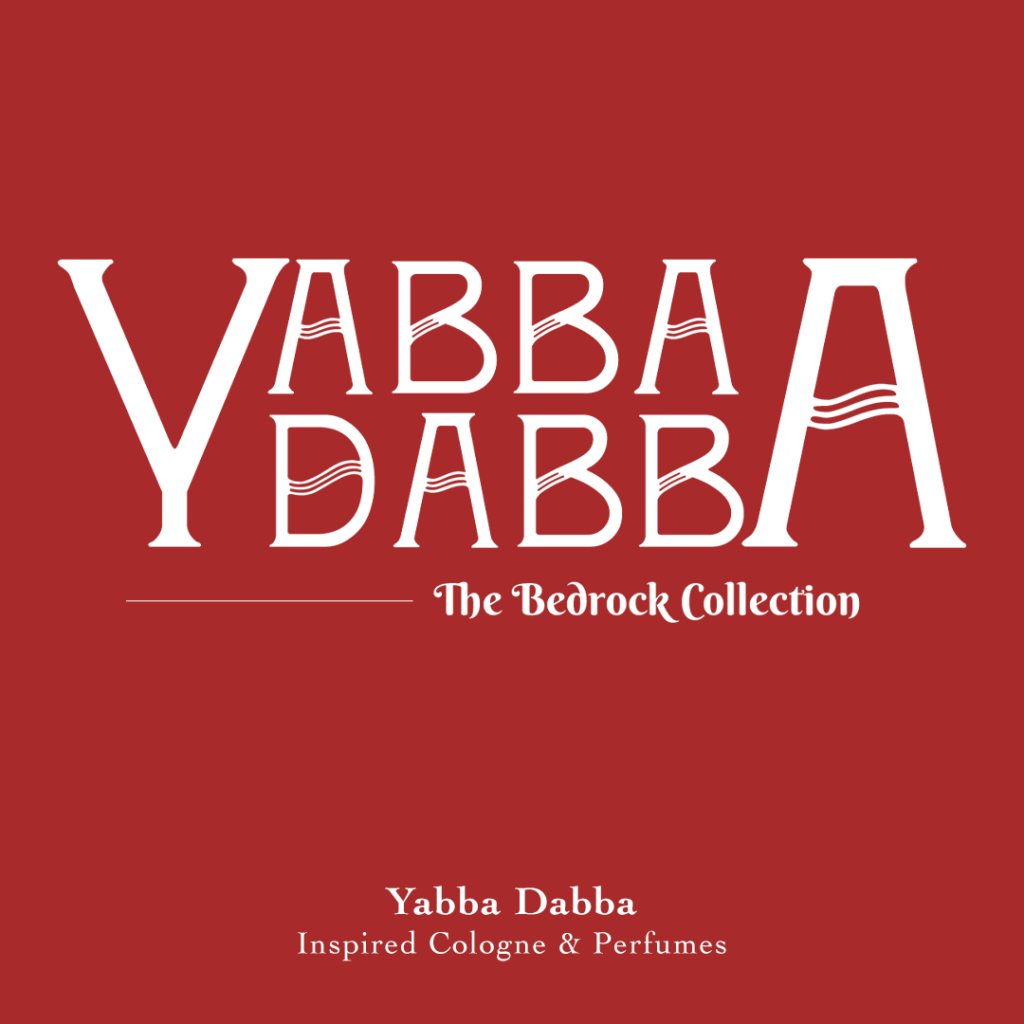 A logo for inspired fragrances; Yabba Dabba - The Bedrock Collection